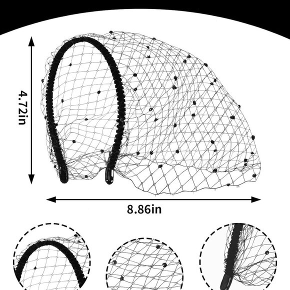Black Veil Mesh Veil Headband 1920s Headpiece Birdcage Veil Bridal Wedding Tea P - Picture 3 of 7